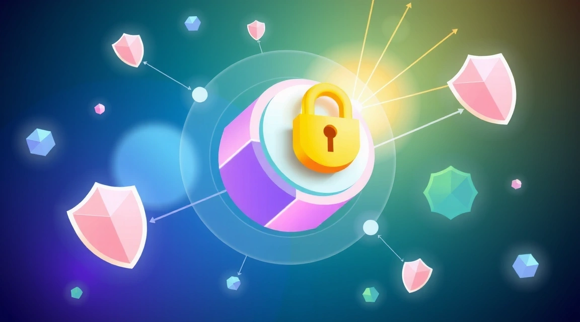 Image representing data privacy and security with a padlock icon and digital data streams.