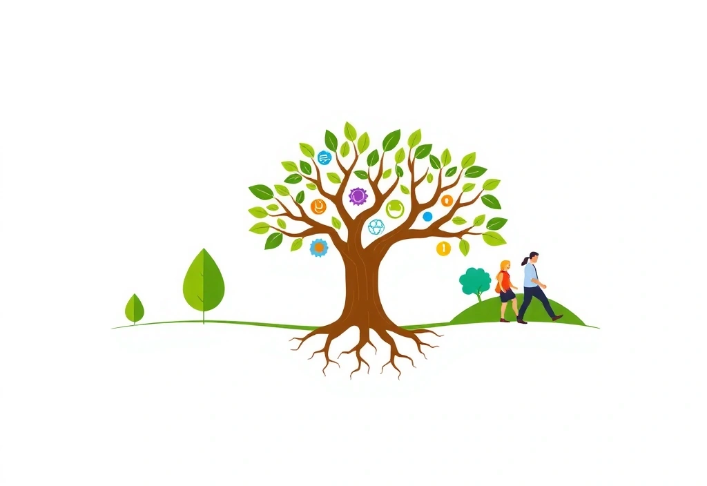 Εικονογράφηση της εξέλιξης της Vitalityhubcypruscomcx, με στοιχεία φύσης και επιστήμης